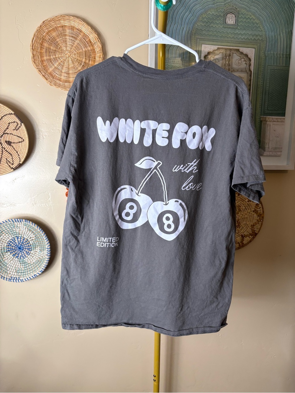 White Fox Gray Graphic Cherry Tee